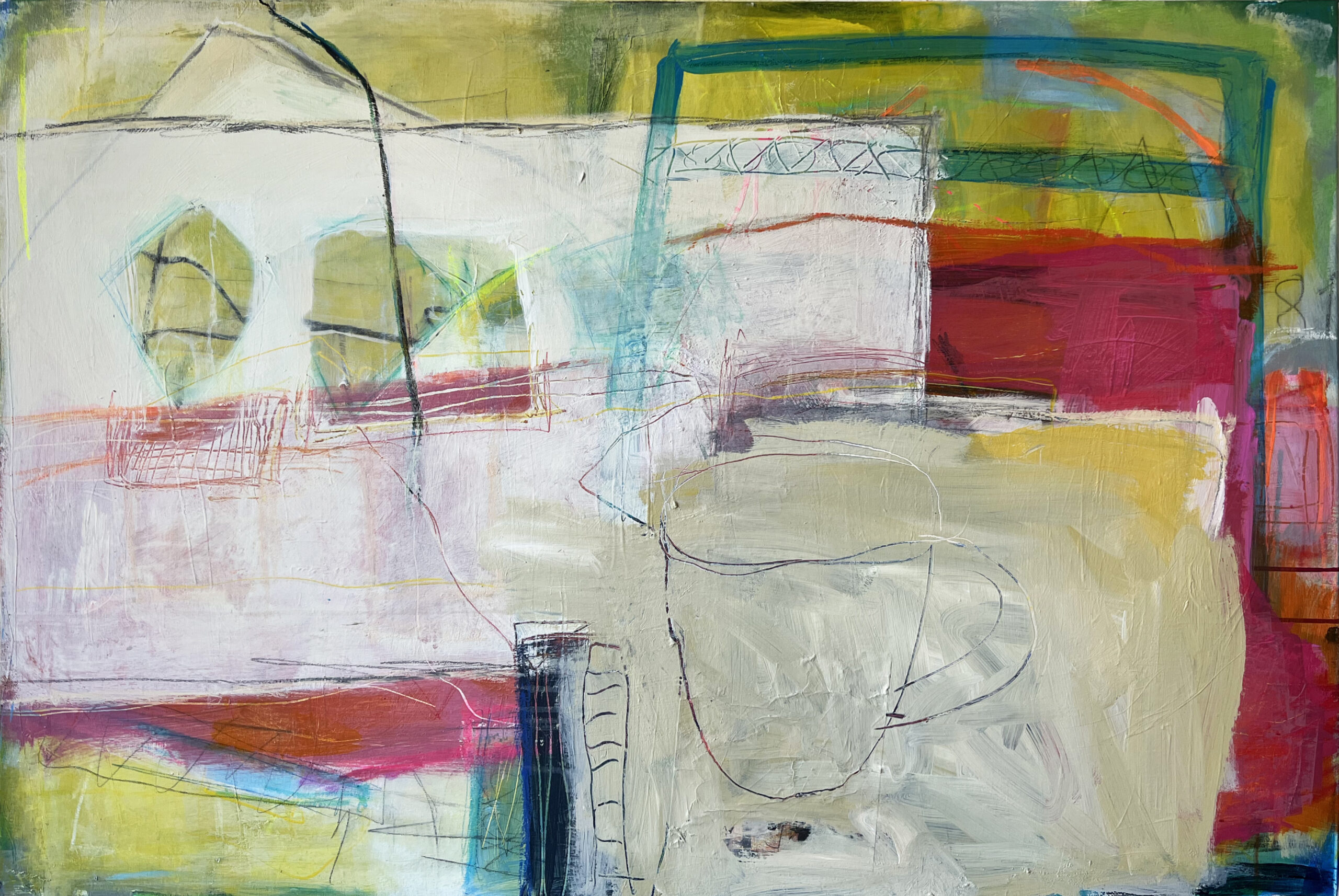 gelb-trifft-gruen Gelb trifft Grün (32), Acryl-Mischtechnik auf Leinwand, 80 x 120 cm, 2025